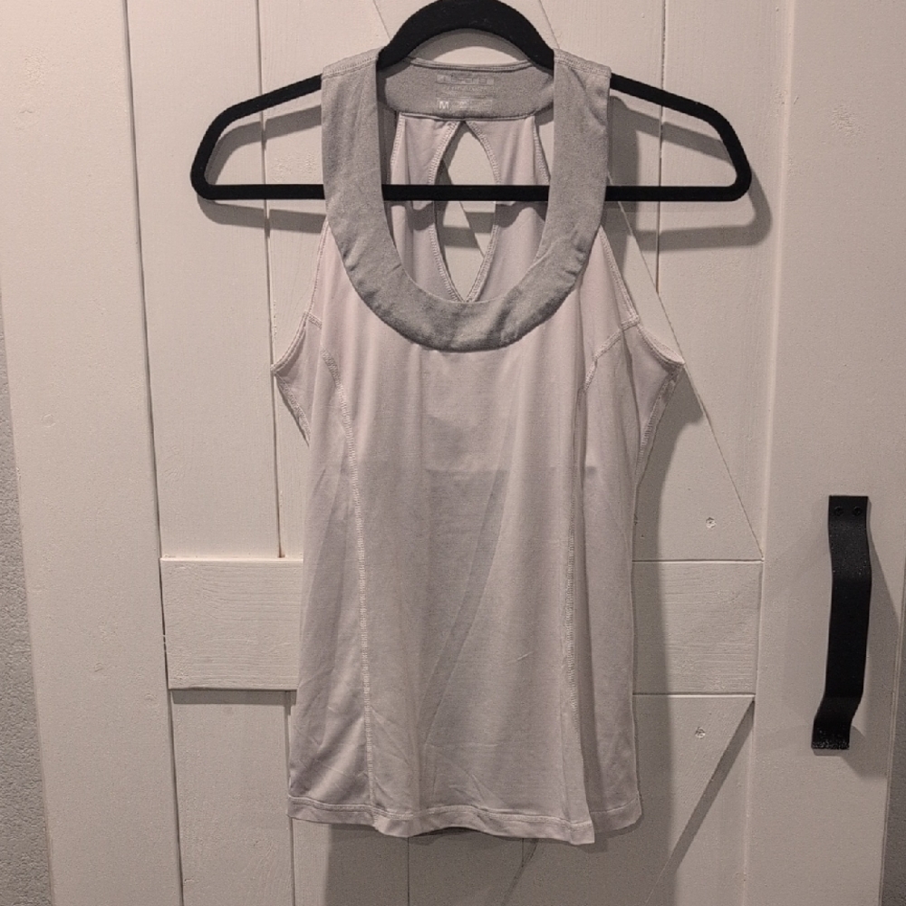 Layer 8 Performance White with Gray Accents Racerback Athletic Top, Quick Dry Md